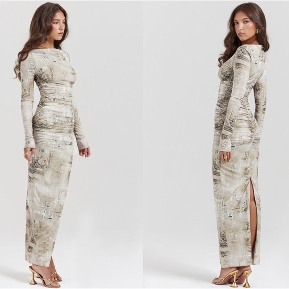 HOUSE OF CB 'Lanetta' Pale Sage Print Maxi Dress NWOT - Picture 3 of 5